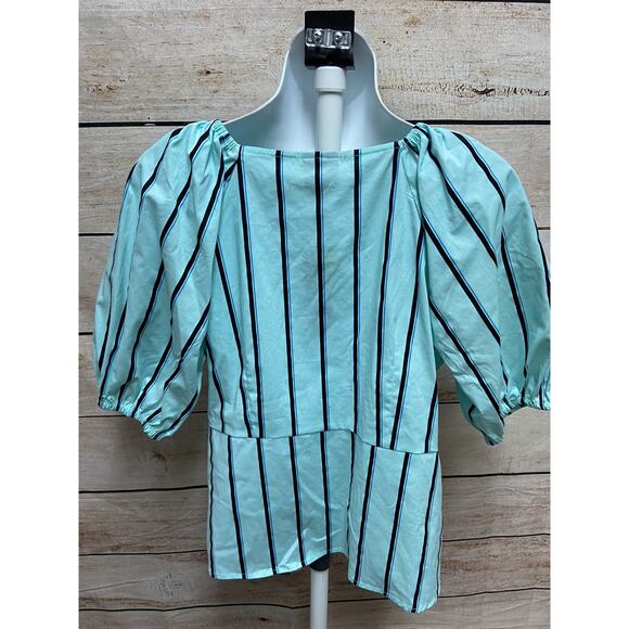 Worthington Womens Wrap Style Shirt Size Medium New Blouse Blue Striped TOp - Picture 2 of 14